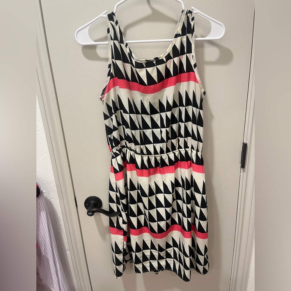 Pink and black geometric midi dress